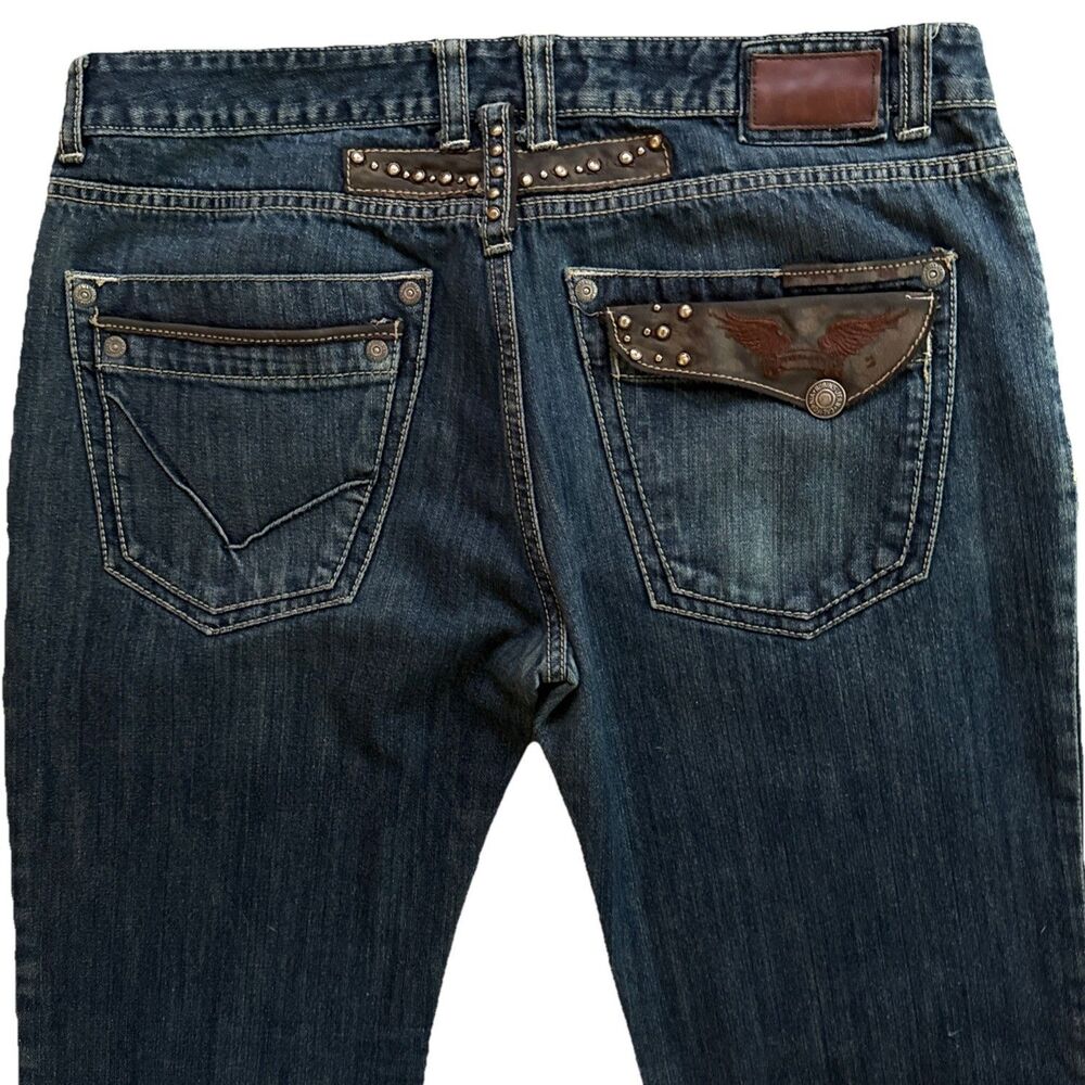 Robin's Jean Tabacco Jeans Mens Sz 38x33 Leather Studded 7 Pocket Denim BSD5167